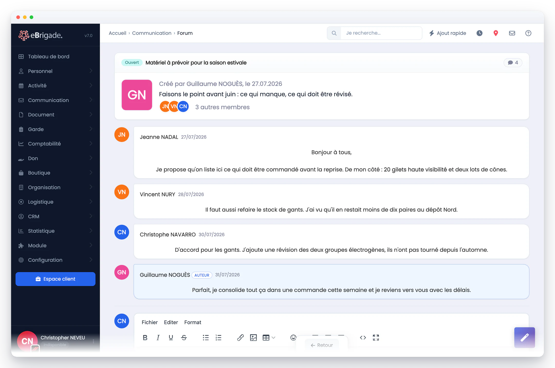 eBrigade — un fil de discussion : Le sujet, ses participants et l'intégralité des réponses en texte mis en forme. Rien ne disparaît : le fil reste consultable des mois après.