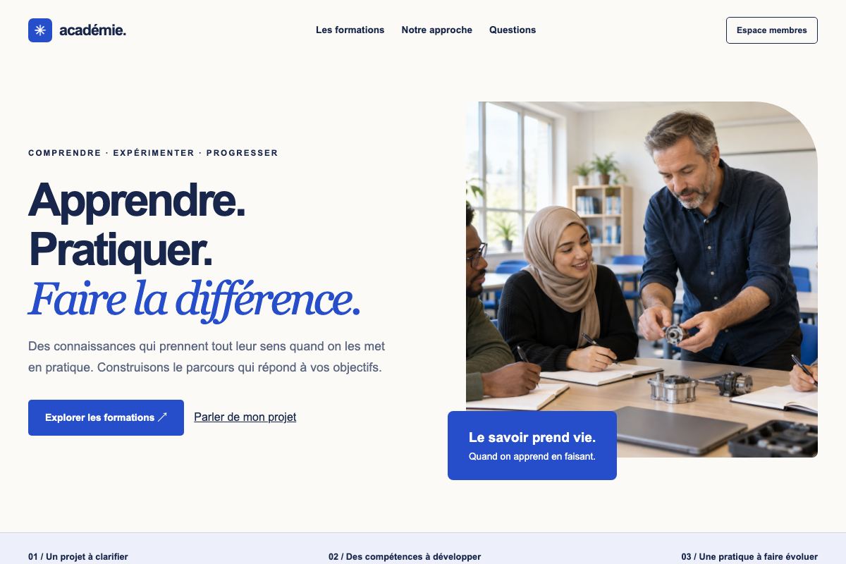 Page d’accueil du modèle Académie
