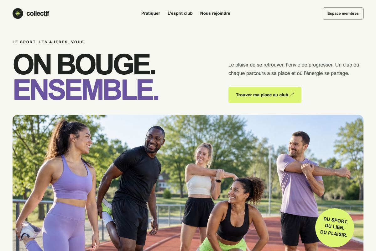 Page d’accueil du modèle Collectif