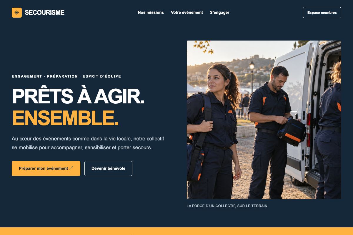 Page d’accueil du modèle Secourisme